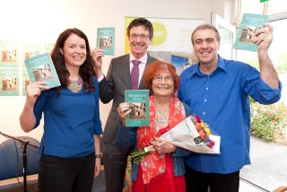 Image shown: The launch of 'Thursday’s Child' by Liz McCue at Waterford Healing Arts Trust on 8 June with (l-r) Claire Meaney